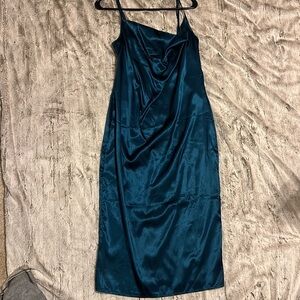 Emerald teal ish slip dress silky
